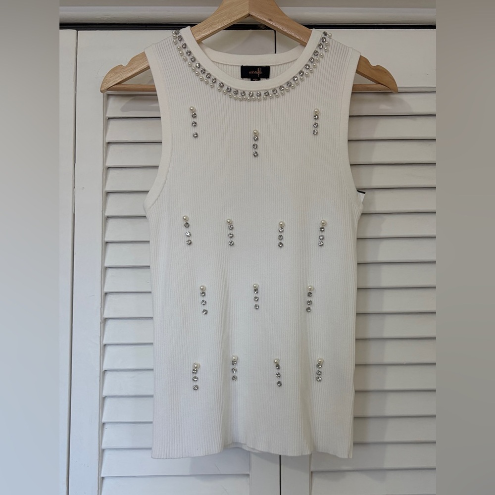 Chic White Tank Top with Silver Accents